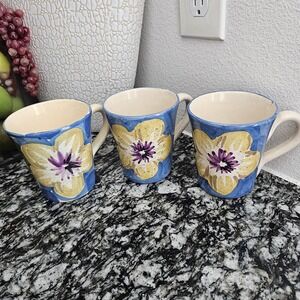 Sara Italy blue floral large 14 fluid ounces mug set of‎ 3